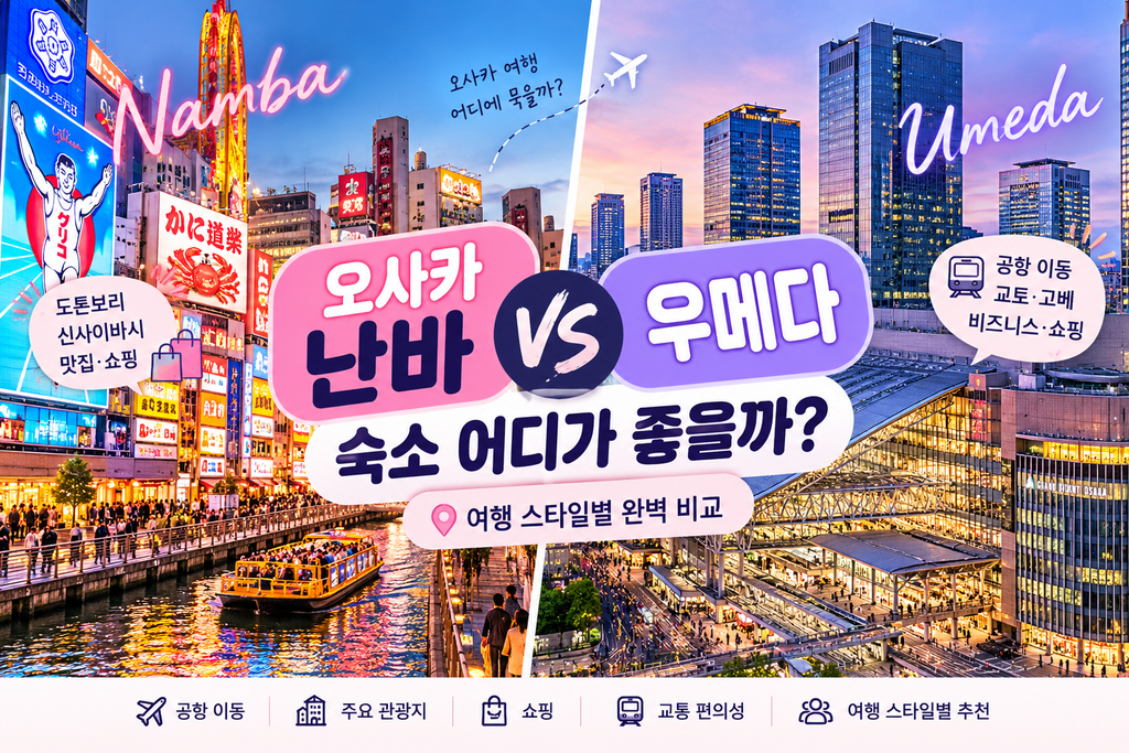 오사카 난바 vs 우메다 숙소 비교 - 여행 스타일별 숙소 위치 선택 가이드